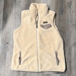 L L Bean Cream Fleece Vest with Tan Accents sz m
